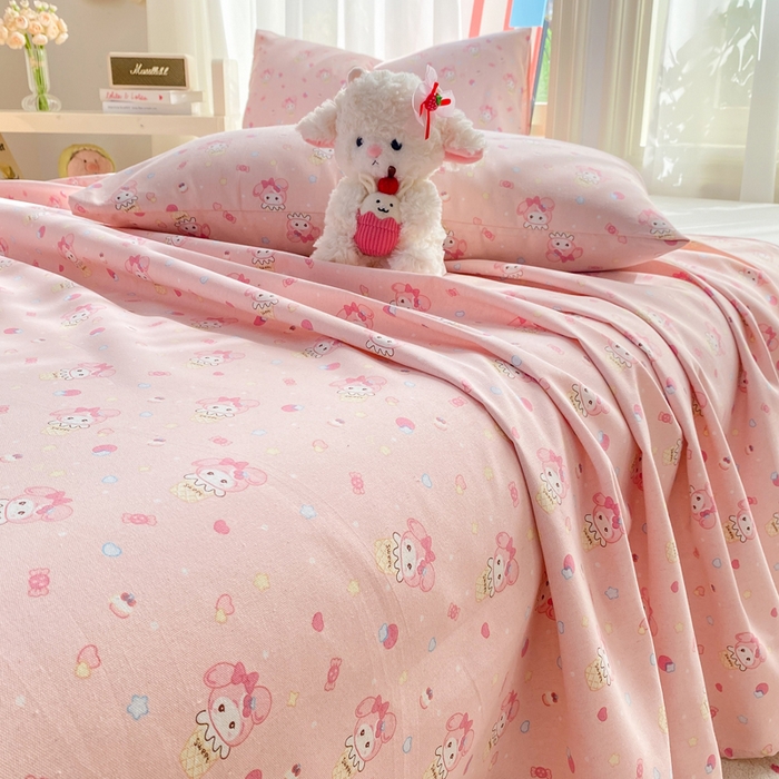 91家纺网 家纺一手货源 找家纺 晓时候 20226新款细纱原棉老粗布床单印花床单单件凉席三件套 小美冰激凌