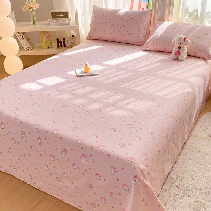 91家纺网 家纺一手货源 找家纺 晓时候 20226新款细纱原棉老粗布床单印花床单单件凉席三件套 小美冰激凌