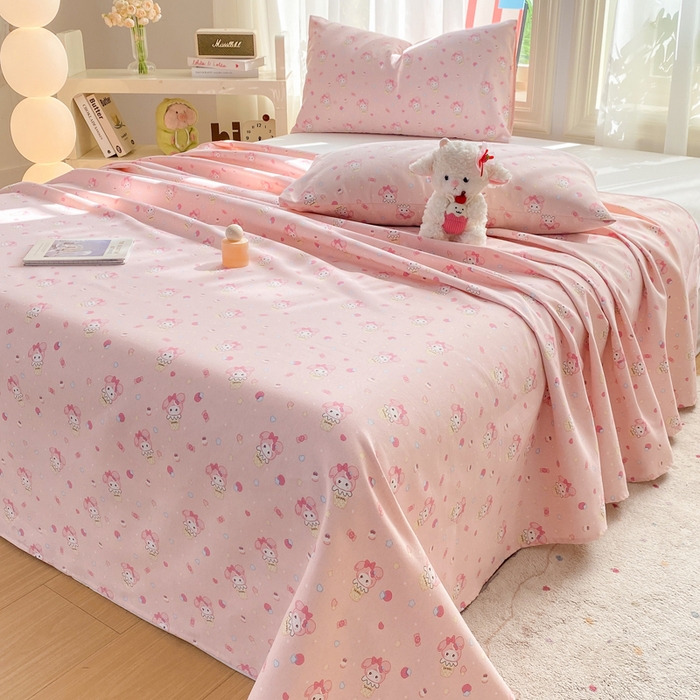 91家纺网 家纺一手货源 找家纺 晓时候 20226新款细纱原棉老粗布床单印花床单单件凉席三件套 小美冰激凌