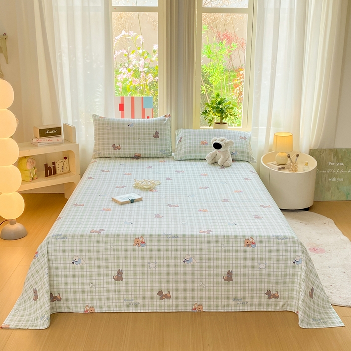 91家纺网 家纺一手货源 找家纺 晓时候 20226新款细纱原棉老粗布床单印花床单单件凉席三件套 童趣西高地