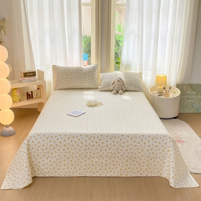 91家纺网 家纺一手货源 找家纺 晓时候 20226新款细纱原棉老粗布床单印花床单单件凉席三件套 春日碎花