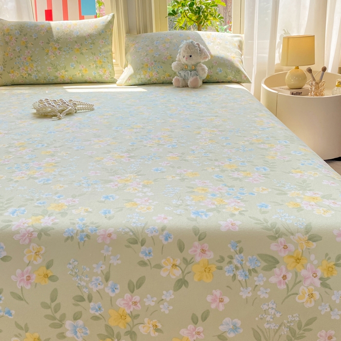 91家纺网 家纺一手货源 找家纺 晓时候 20226新款细纱原棉老粗布床单印花床单单件凉席三件套 徐徐花开