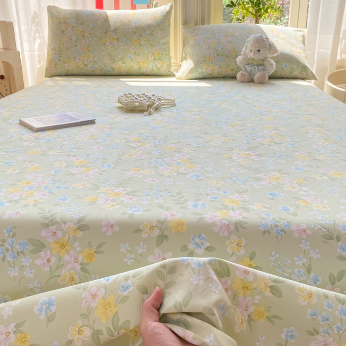 91家纺网 家纺一手货源 找家纺 晓时候 20226新款细纱原棉老粗布床单印花床单单件凉席三件套 徐徐花开