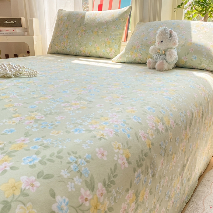 91家纺网 家纺一手货源 找家纺 晓时候 20226新款细纱原棉老粗布床单印花床单单件凉席三件套 徐徐花开