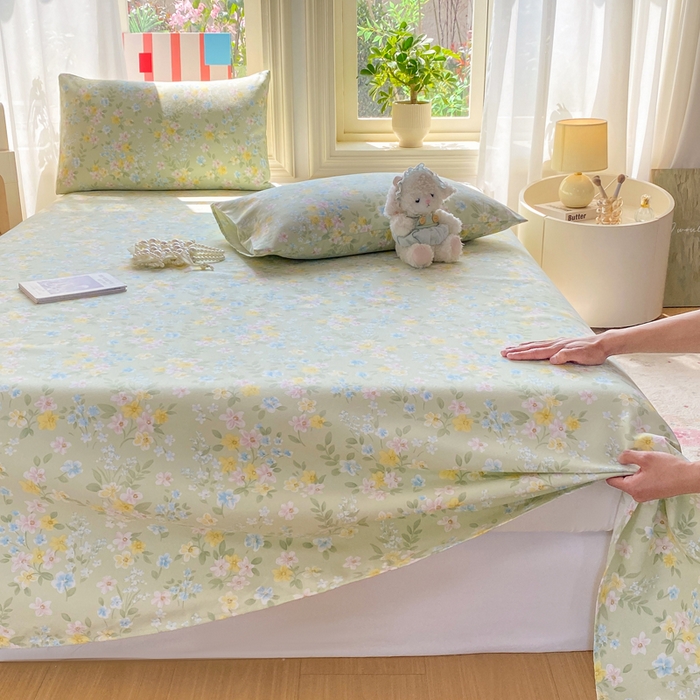 91家纺网 家纺一手货源 找家纺 晓时候 20226新款细纱原棉老粗布床单印花床单单件凉席三件套 徐徐花开