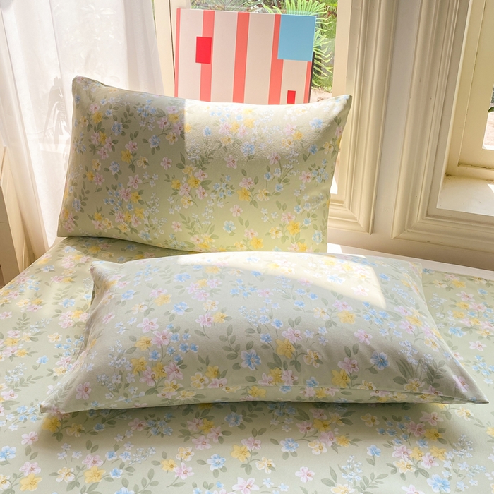 91家纺网 家纺一手货源 找家纺 晓时候 20226新款细纱原棉老粗布床单印花床单单件凉席三件套 徐徐花开