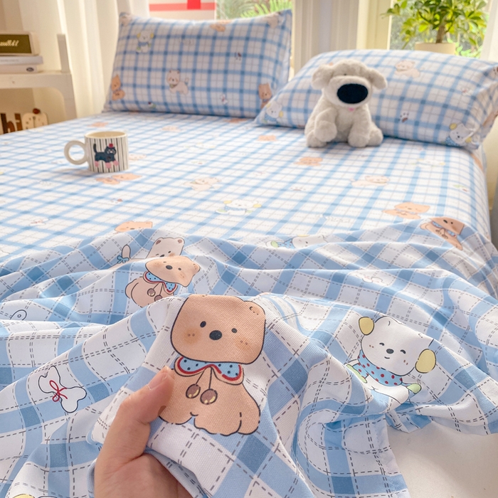 91家纺网 家纺一手货源 找家纺 晓时候 20226新款细纱原棉老粗布床单印花床单单件凉席三件套 星愿萌犬