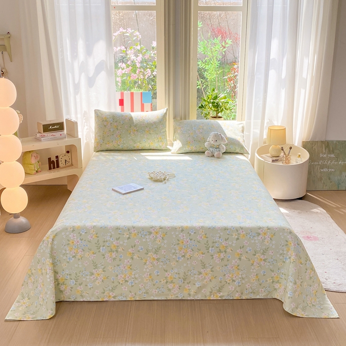 91家纺网 家纺一手货源 找家纺 晓时候 20226新款细纱原棉老粗布床单印花床单单件凉席三件套 徐徐花开