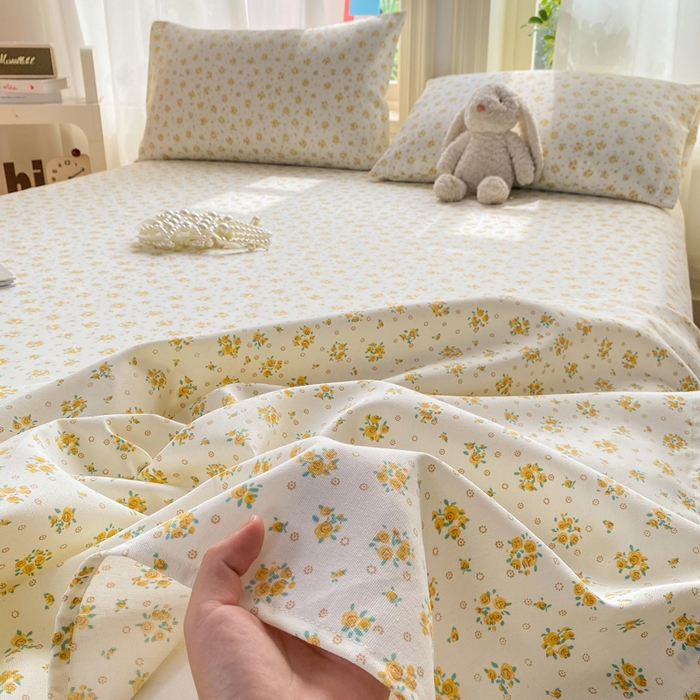 91家纺网 家纺一手货源 找家纺 晓时候 20226新款细纱原棉老粗布床单印花床单单件凉席三件套 春日碎花