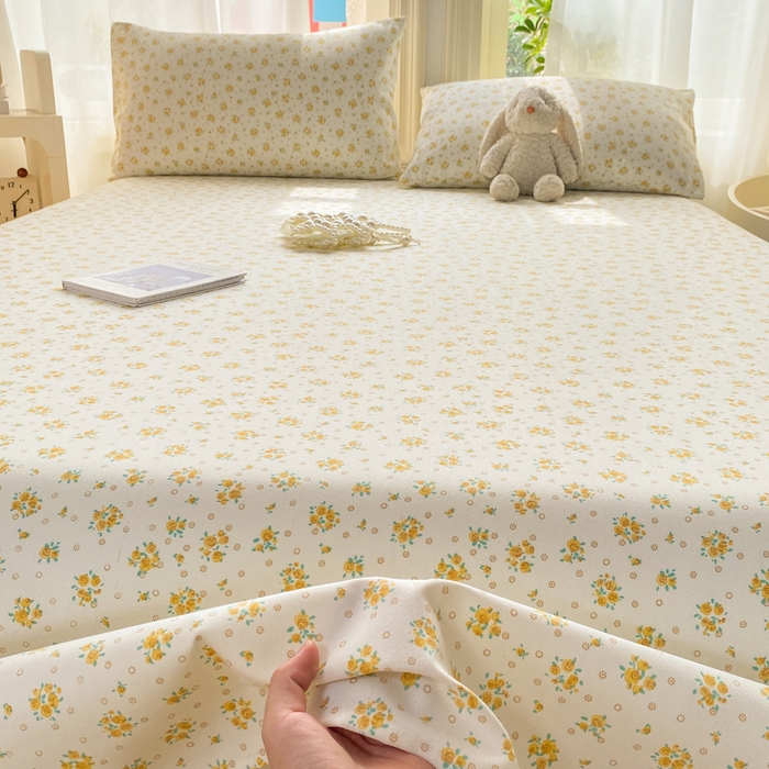 91家纺网 家纺一手货源 找家纺 晓时候 20226新款细纱原棉老粗布床单印花床单单件凉席三件套 春日碎花