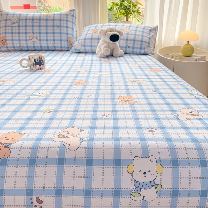 91家纺网 家纺一手货源 找家纺 晓时候 20226新款细纱原棉老粗布床单印花床单单件凉席三件套 星愿萌犬