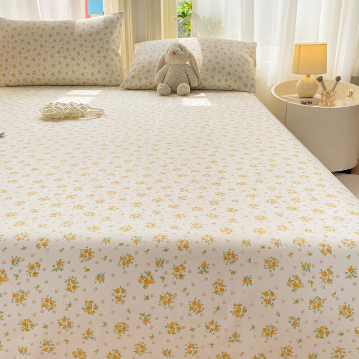 91家纺网 家纺一手货源 找家纺 晓时候 20226新款细纱原棉老粗布床单印花床单单件凉席三件套 春日碎花