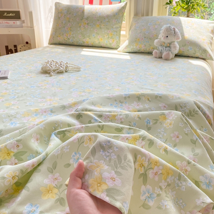 91家纺网 家纺一手货源 找家纺 晓时候 20226新款细纱原棉老粗布床单印花床单单件凉席三件套 徐徐花开