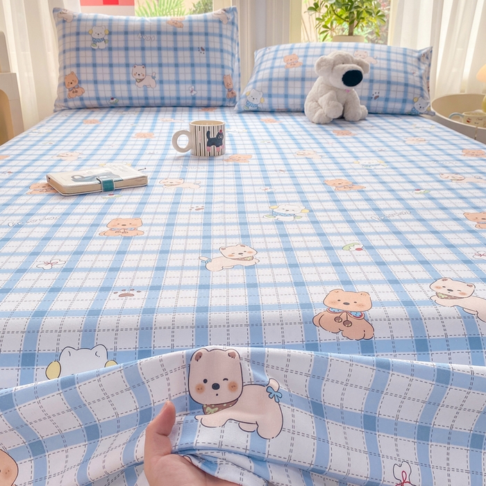 91家纺网 家纺一手货源 找家纺 晓时候 20226新款细纱原棉老粗布床单印花床单单件凉席三件套 星愿萌犬