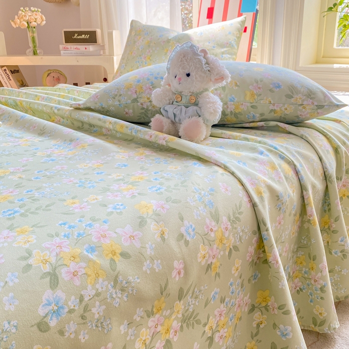 91家纺网 家纺一手货源 找家纺 晓时候 20226新款细纱原棉老粗布床单印花床单单件凉席三件套 徐徐花开