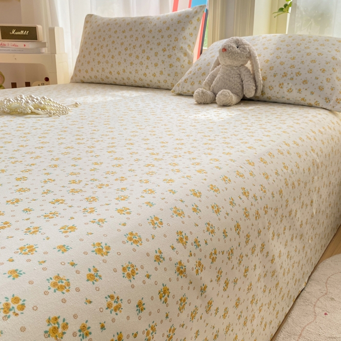 91家纺网 家纺一手货源 找家纺 晓时候 20226新款细纱原棉老粗布床单印花床单单件凉席三件套 春日碎花