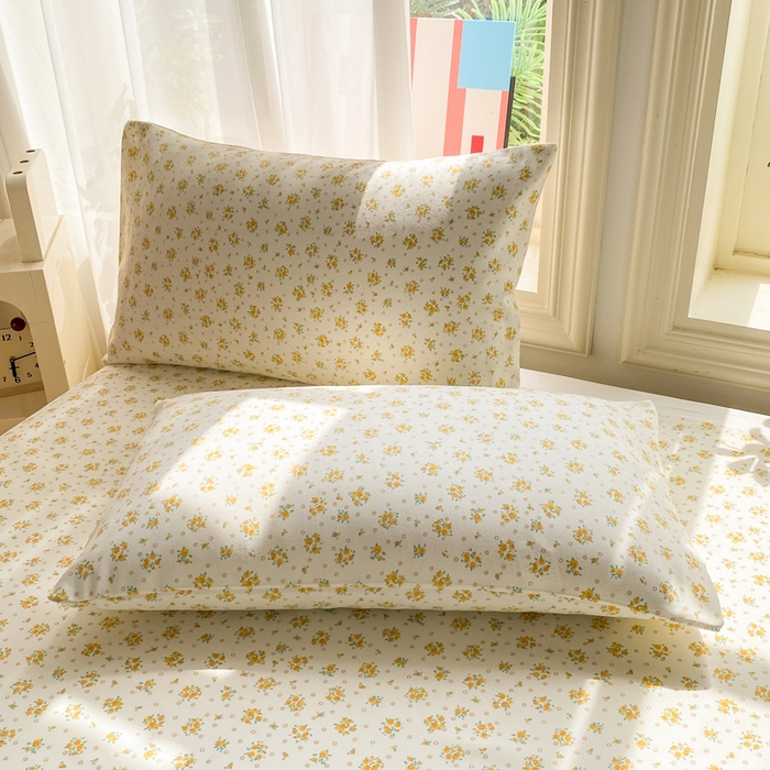 91家纺网 家纺一手货源 找家纺 晓时候 20226新款细纱原棉老粗布床单印花床单单件凉席三件套 春日碎花