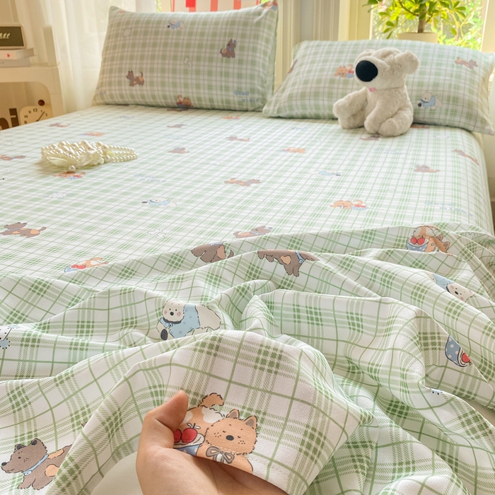 91家纺网 家纺一手货源 找家纺 晓时候 20226新款细纱原棉老粗布床单印花床单单件凉席三件套 童趣西高地