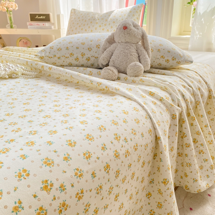 91家纺网 家纺一手货源 找家纺 晓时候 20226新款细纱原棉老粗布床单印花床单单件凉席三件套 春日碎花