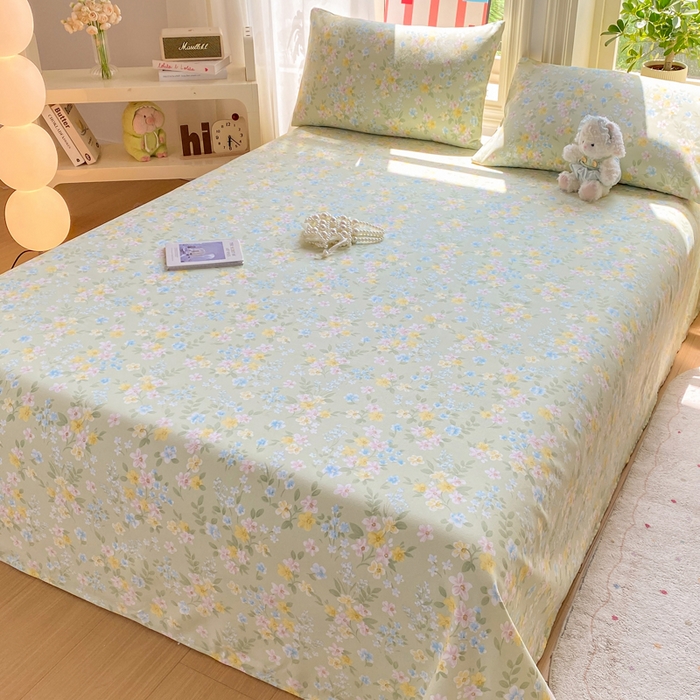 91家纺网 家纺一手货源 找家纺 晓时候 20226新款细纱原棉老粗布床单印花床单单件凉席三件套 徐徐花开