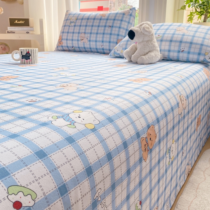 91家纺网 家纺一手货源 找家纺 晓时候 20226新款细纱原棉老粗布床单印花床单单件凉席三件套 星愿萌犬