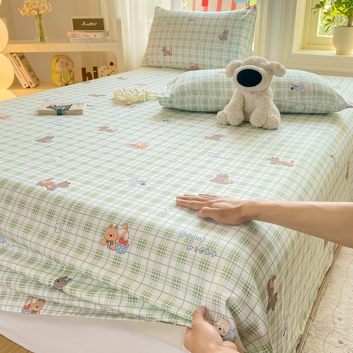 91家纺网 家纺一手货源 找家纺 晓时候 20226新款细纱原棉老粗布床单印花床单单件凉席三件套 童趣西高地