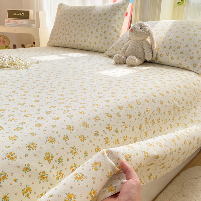 91家纺网 家纺一手货源 找家纺 晓时候 20226新款细纱原棉老粗布床单印花床单单件凉席三件套 春日碎花