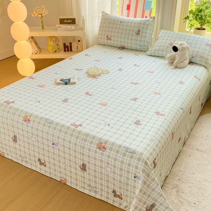 91家纺网 家纺一手货源 找家纺 晓时候 20226新款细纱原棉老粗布床单印花床单单件凉席三件套 童趣西高地