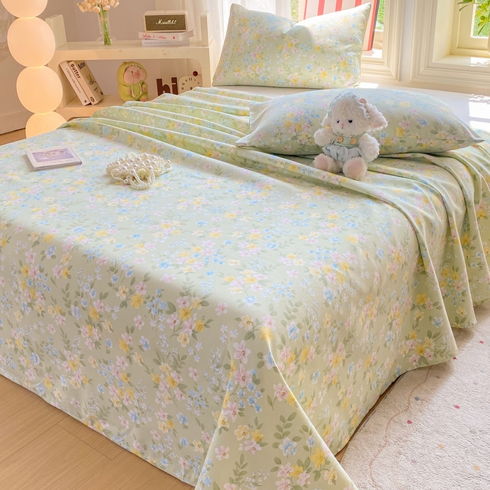 91家纺网 家纺一手货源 找家纺 晓时候 20226新款细纱原棉老粗布床单印花床单单件凉席三件套 徐徐花开