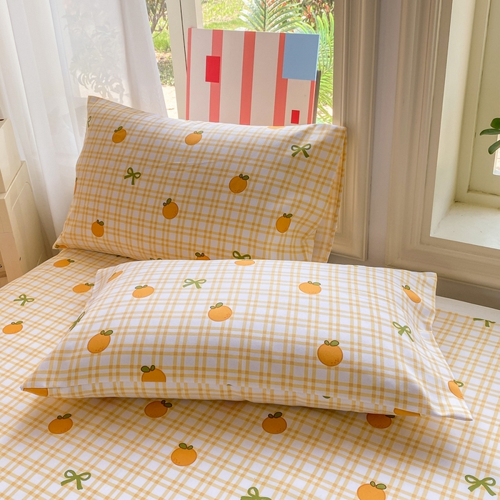 91家纺网 家纺一手货源 找家纺 晓时候 20226新款细纱原棉老粗布床单印花床单单件凉席三件套 橙意满满