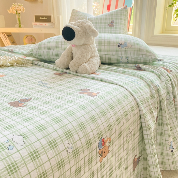 91家纺网 家纺一手货源 找家纺 晓时候 20226新款细纱原棉老粗布床单印花床单单件凉席三件套 童趣西高地