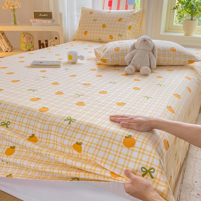 91家纺网 家纺一手货源 找家纺 晓时候 20226新款细纱原棉老粗布床单印花床单单件凉席三件套 橙意满满