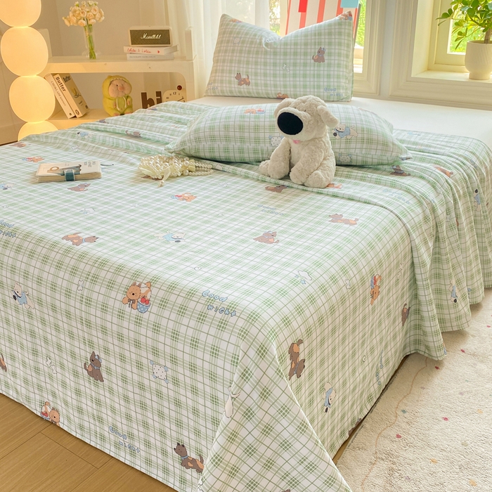 91家纺网 家纺一手货源 找家纺 晓时候 20226新款细纱原棉老粗布床单印花床单单件凉席三件套 童趣西高地