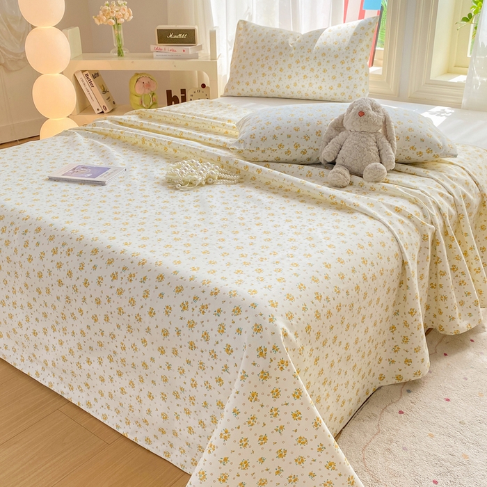 91家纺网 家纺一手货源 找家纺 晓时候 20226新款细纱原棉老粗布床单印花床单单件凉席三件套 春日碎花