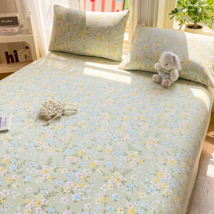 91家纺网 家纺一手货源 找家纺 晓时候 20226新款细纱原棉老粗布床单印花床单单件凉席三件套 徐徐花开