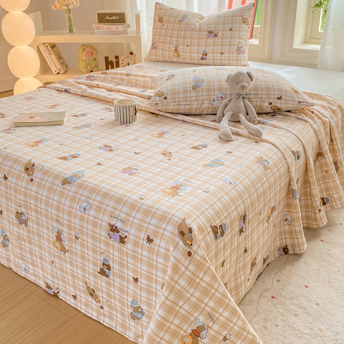 91家纺网 家纺一手货源 找家纺 晓时候 20226新款细纱原棉老粗布床单印花床单单件凉席三件套 欢乐小狗