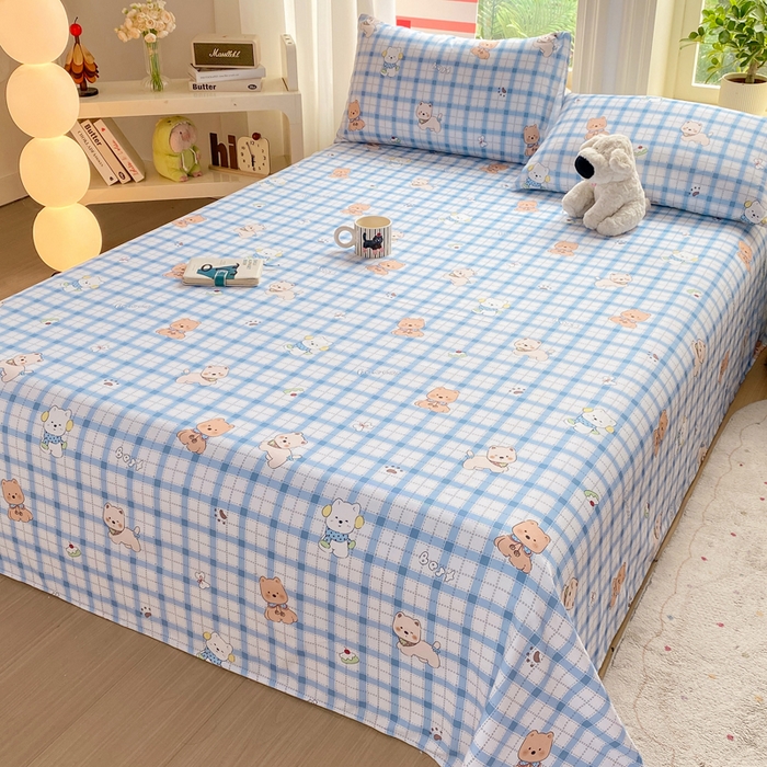 91家纺网 家纺一手货源 找家纺 晓时候 20226新款细纱原棉老粗布床单印花床单单件凉席三件套 星愿萌犬