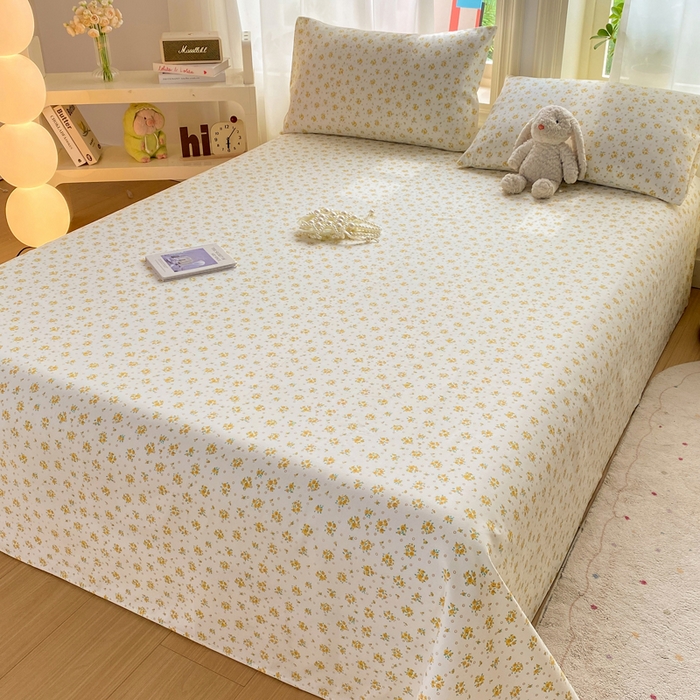 91家纺网 家纺一手货源 找家纺 晓时候 20226新款细纱原棉老粗布床单印花床单单件凉席三件套 春日碎花