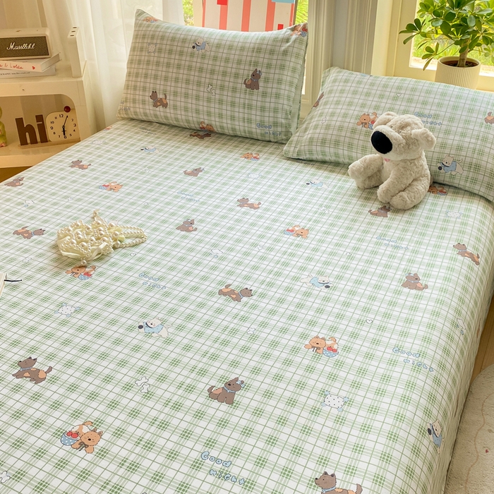 91家纺网 家纺一手货源 找家纺 晓时候 20226新款细纱原棉老粗布床单印花床单单件凉席三件套 童趣西高地