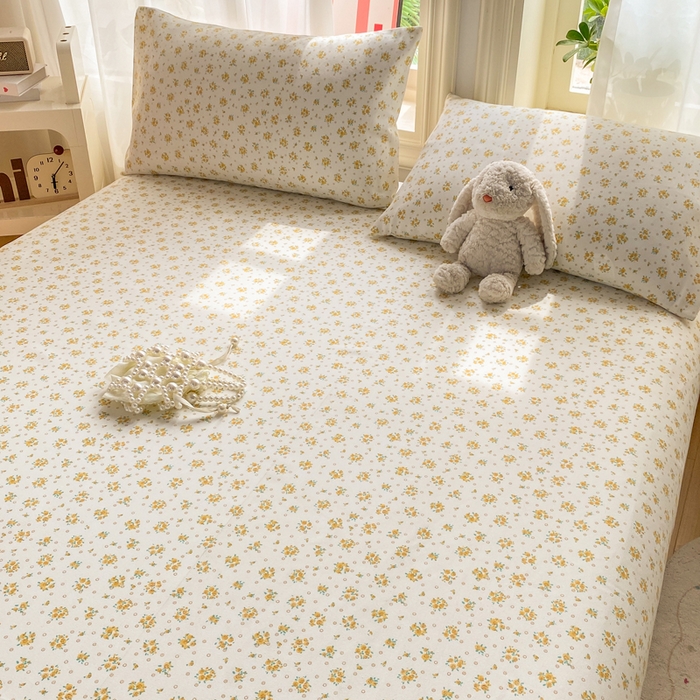 91家纺网 家纺一手货源 找家纺 晓时候 20226新款细纱原棉老粗布床单印花床单单件凉席三件套 春日碎花