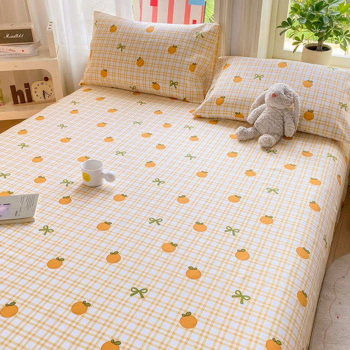 91家纺网 家纺一手货源 找家纺 晓时候 20226新款细纱原棉老粗布床单印花床单单件凉席三件套 橙意满满