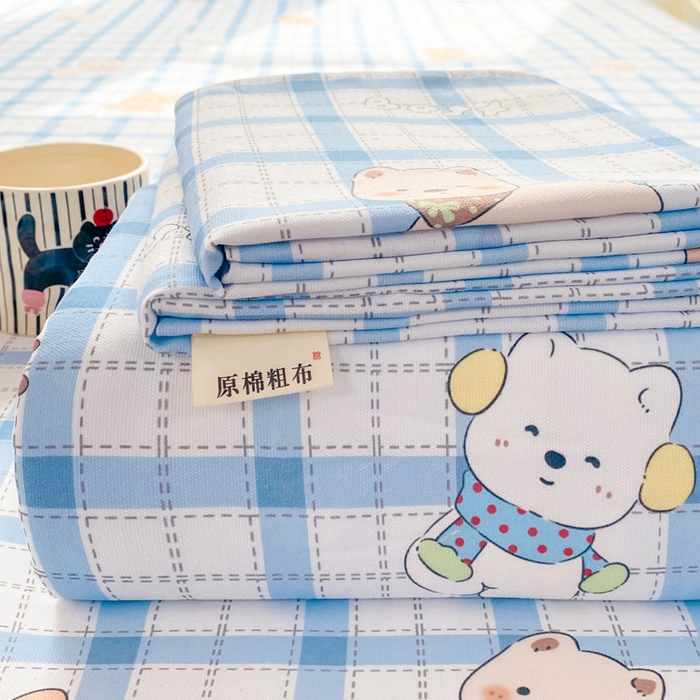 91家纺网 家纺一手货源 找家纺 晓时候 20226新款细纱原棉老粗布床单印花床单单件凉席三件套 星愿萌犬