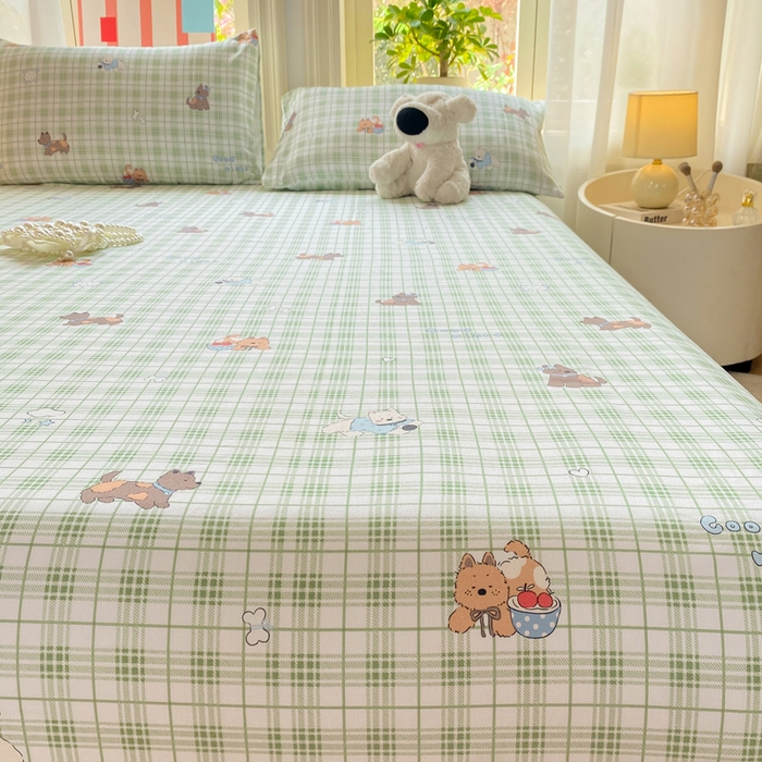 91家纺网 家纺一手货源 找家纺 晓时候 20226新款细纱原棉老粗布床单印花床单单件凉席三件套 童趣西高地