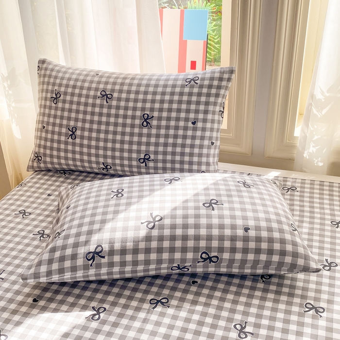 91家纺网 家纺一手货源 找家纺 晓时候 20226新款细纱原棉老粗布床单印花床单单件凉席三件套 蝴蝶结-灰