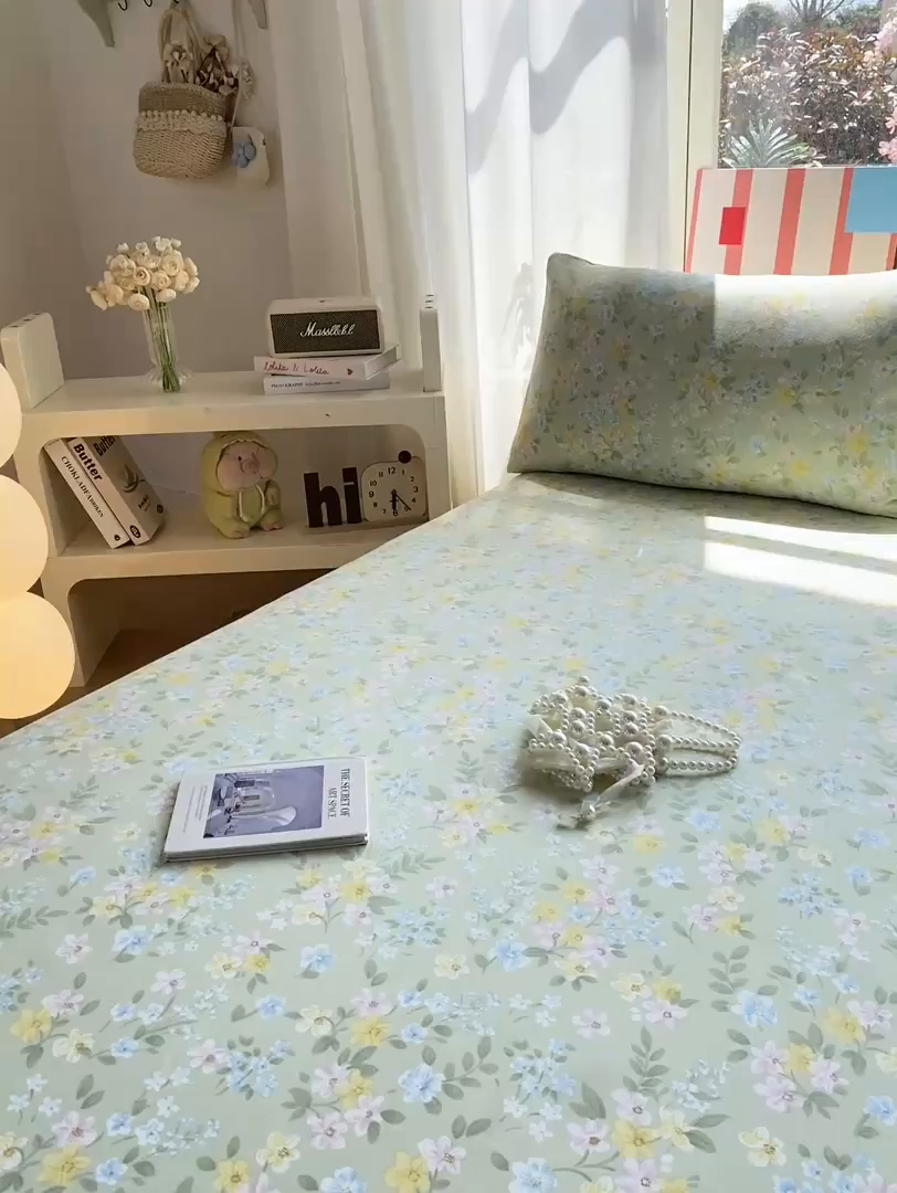 91家纺网 家纺一手货源 找家纺 晓时候 20226新款细纱原棉老粗布床单印花床单单件凉席三件套 徐徐花开