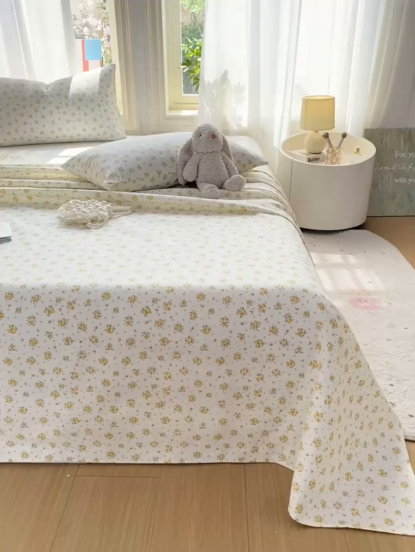 91家纺网 家纺一手货源 找家纺 晓时候 20226新款细纱原棉老粗布床单印花床单单件凉席三件套 春日碎花