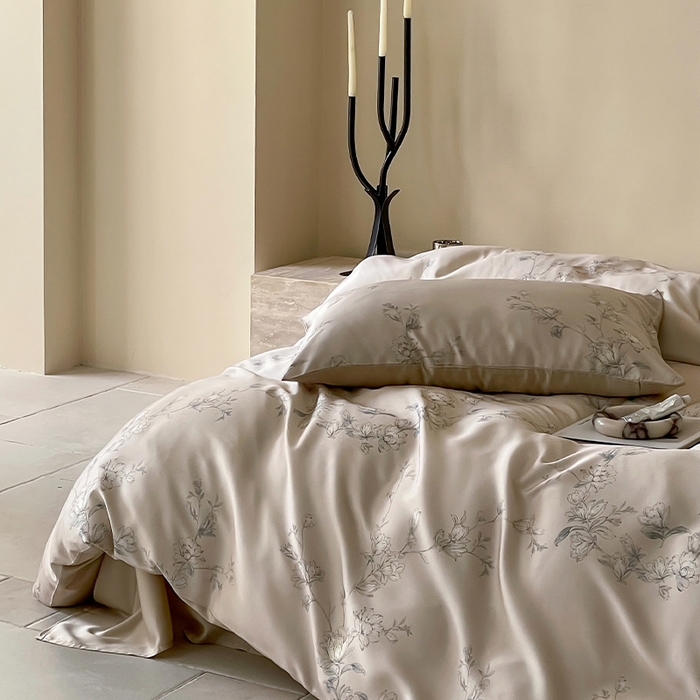 91家纺网 家纺一手货源 找家纺 帛美家纺 2026新款60s奥地利兰精天丝四件套 夕瑶-浅桔