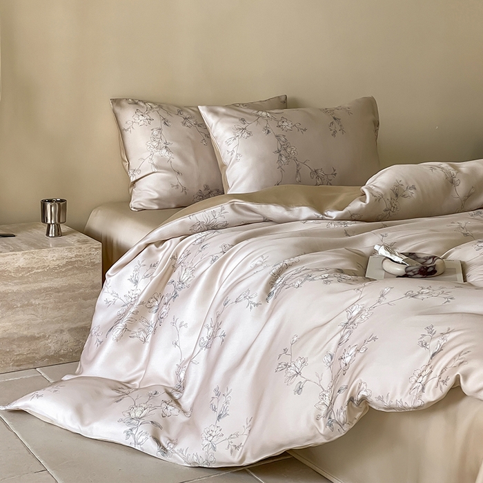 91家纺网 家纺一手货源 找家纺 帛美家纺 2026新款60s奥地利兰精天丝四件套 夕瑶-浅桔