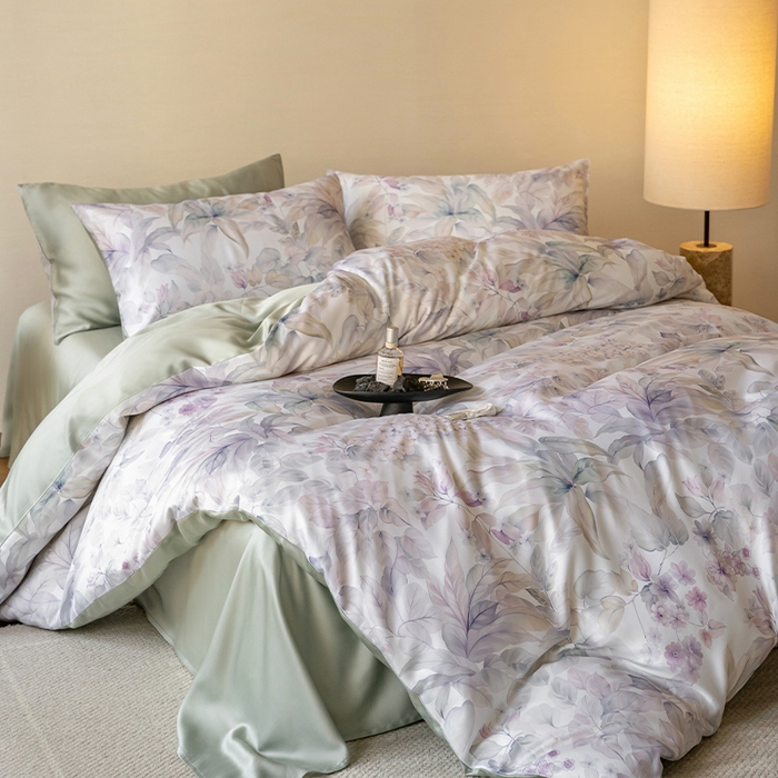 91家纺网 家纺一手货源 找家纺 帛美家纺 2026新款60s奥地利兰精天丝四件套 清妍-紫