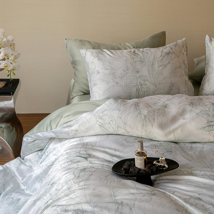 91家纺网 家纺一手货源 找家纺 帛美家纺 2026新款60s奥地利兰精天丝四件套 叶影-绿